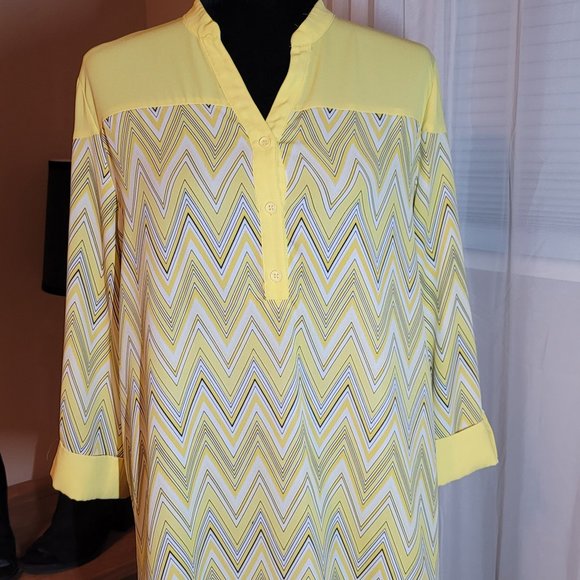 Tacera Tops - Tacera Yellow Chevron Blouse in Size Large